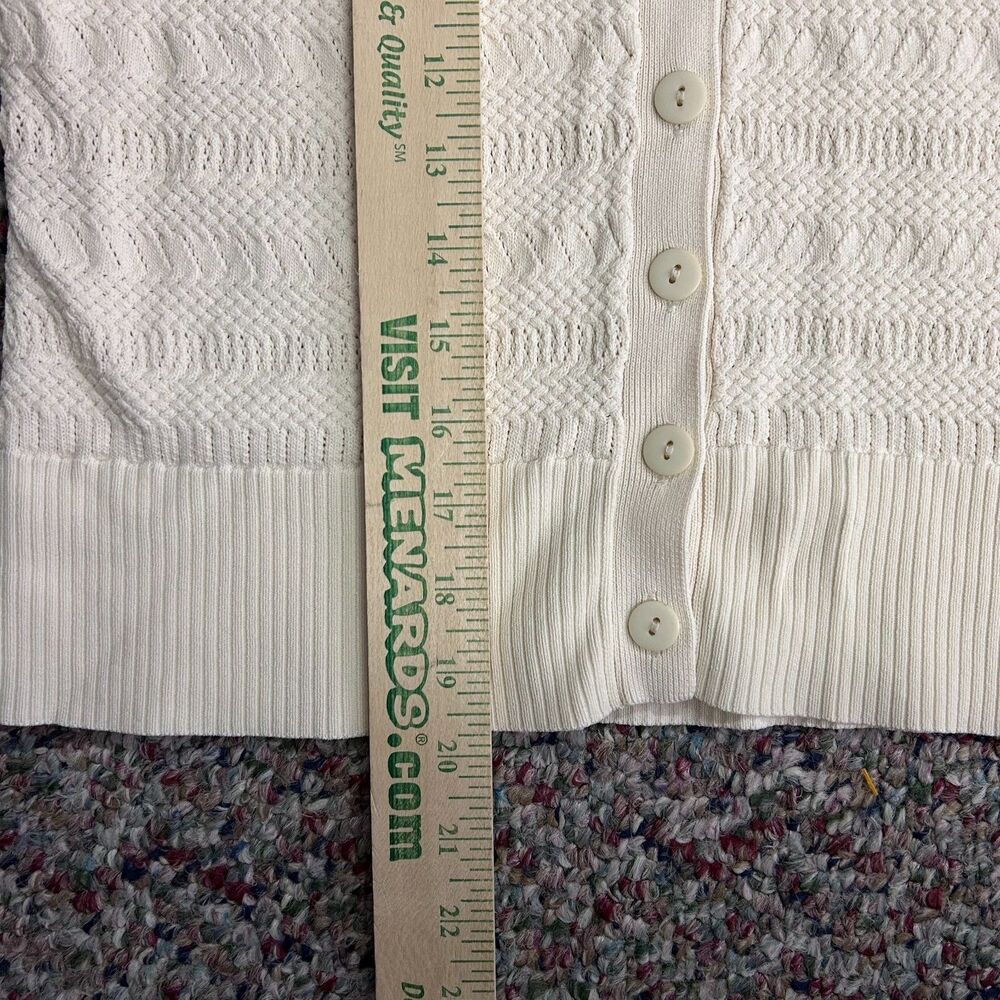 Habitual Nordstrom Ivory Pointelle Knit Short Sleeve Cardigan Sweater Size S - Picture 13 of 13